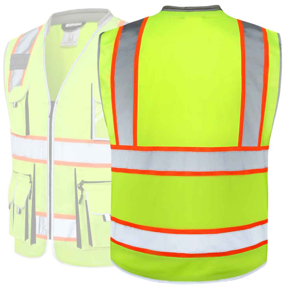 JKSafety 10 Pockets Hi-Vis Reflective Safety Vest, Two-Tone