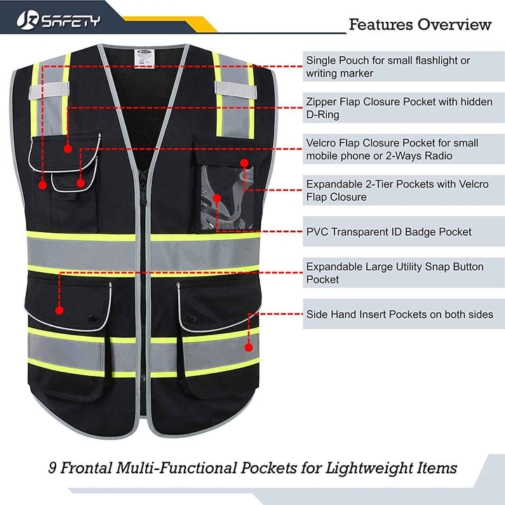 JKSafety Chaleco de seguridad reflectante de alta visibilidad de dos tonos con 9 bolsillos (JK901)