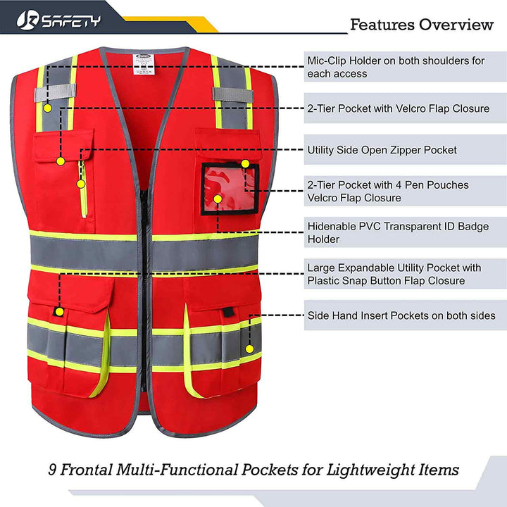 JKSafety 7 Pockets Two-Tone Hi-Vis Reflective Safety Vest (JK130)