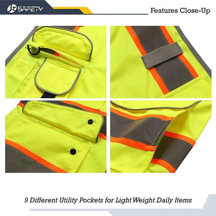 JKSafety 9 Pockets Class 2 High Visibility Zipper Front Safety Vest With  Reflective Strips,Meets ANSI/ISEA Standard (X-Large, Yellow)