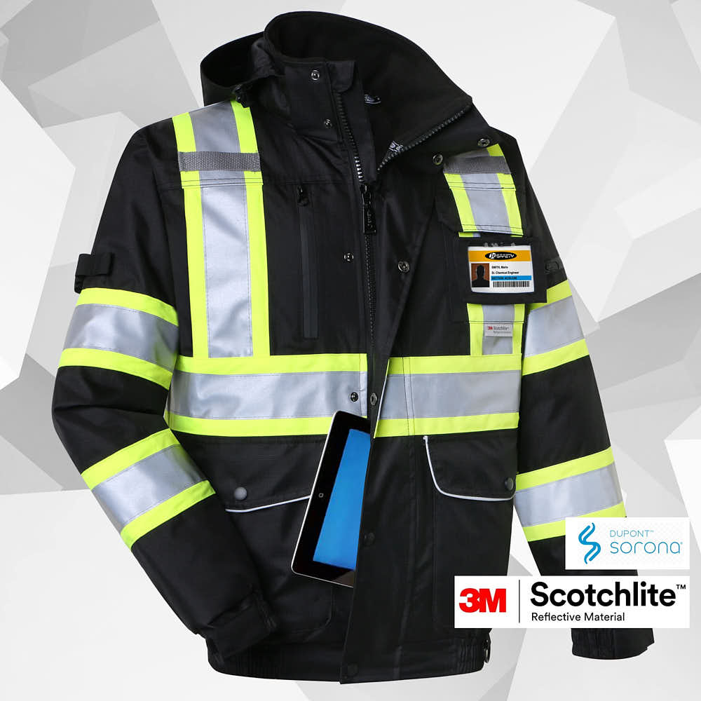 JKSafety Hi-Vis Reflective Winter Safety Jacket, 10 Pockets
