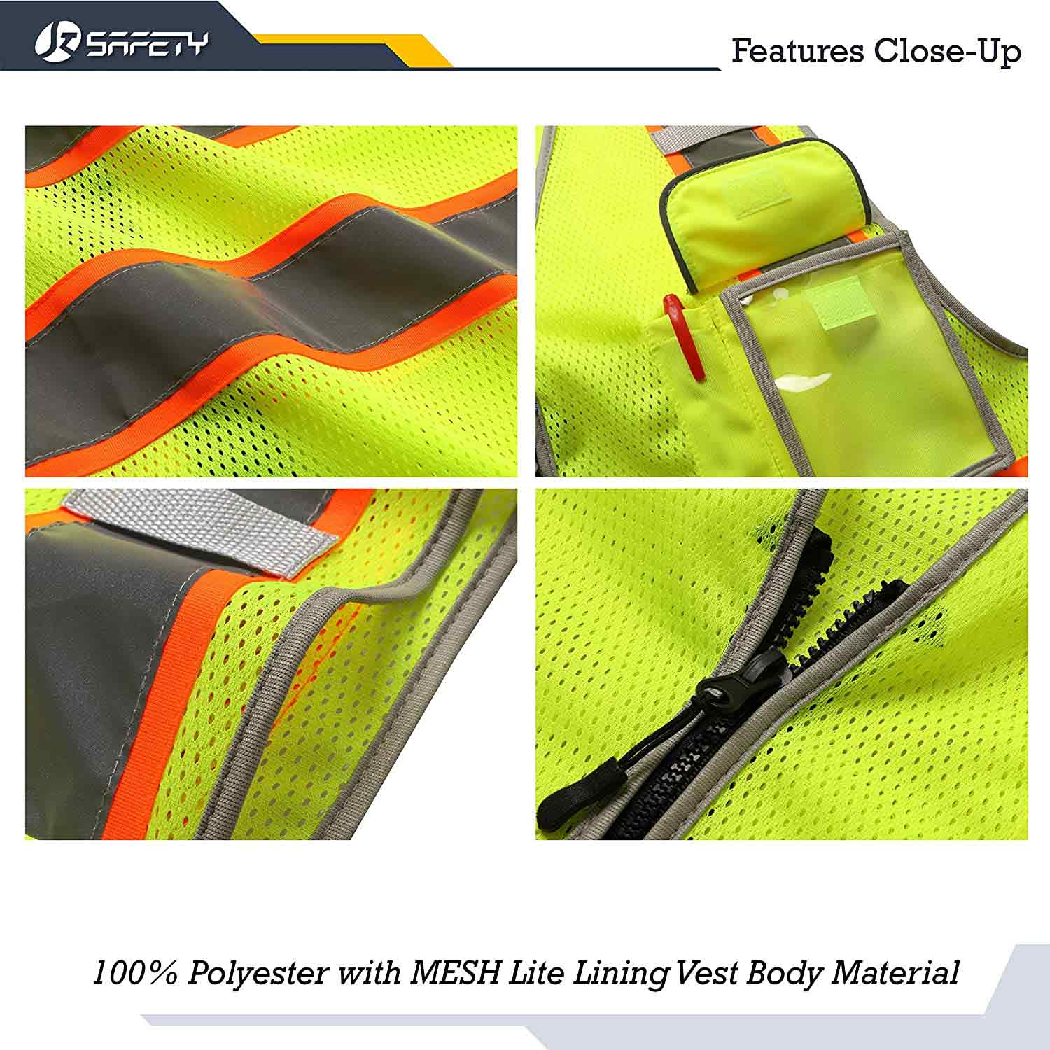 JKSafety 3 Pockets Mesh Hi-Vis Reflective Safety Vest, Two-Tone
