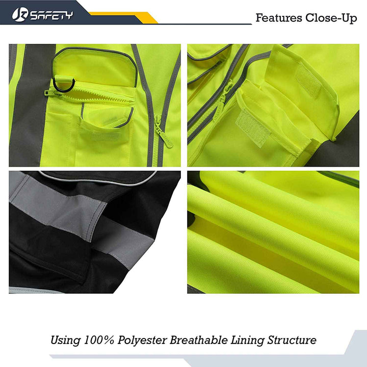 JKSafety 9 Pockets Hi-Vis Reflective Safety Vest, Black Bottom (JK150)