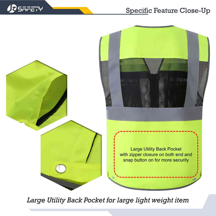 JKSafety Chaleco de seguridad reflectante de alta visibilidad con 12 bolsillos (JK180)