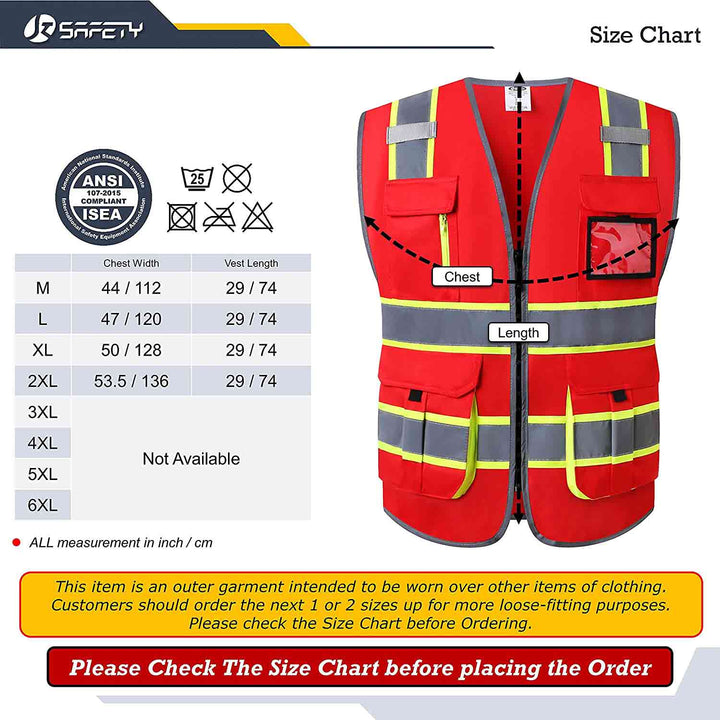 JKSafety 7 Pockets Two-Tone Hi-Vis Reflective Safety Vest (JK130)