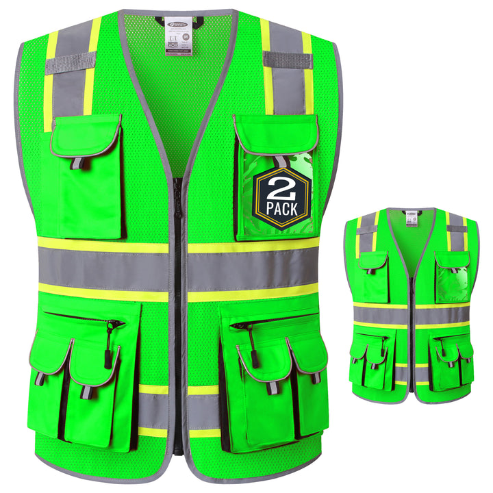 JKSafety 10 Pockets 2-Pack Hi-Vis Reflective Safety Vest Mesh Fabric (JK087)