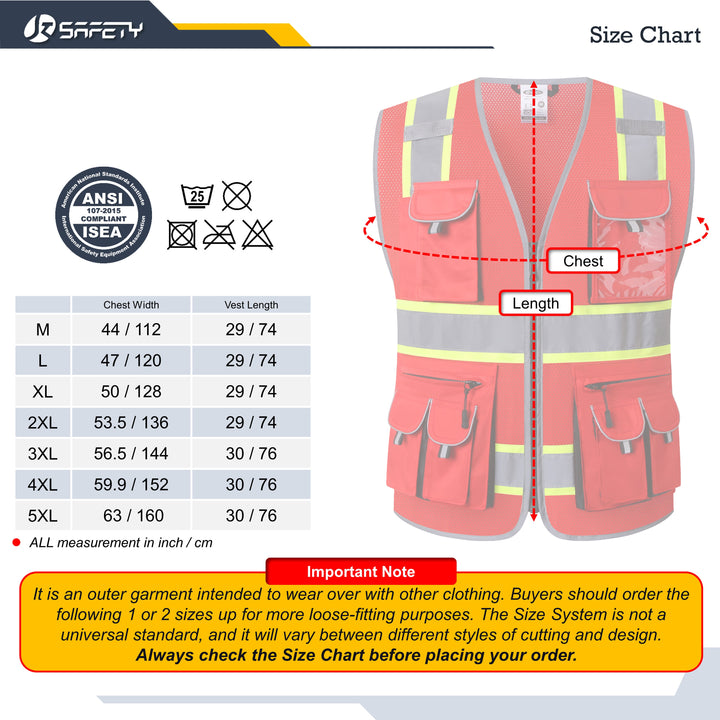 JKSafety 10 Pockets 2-Pack Hi-Vis Reflective Safety Vest Mesh Fabric (JK087)