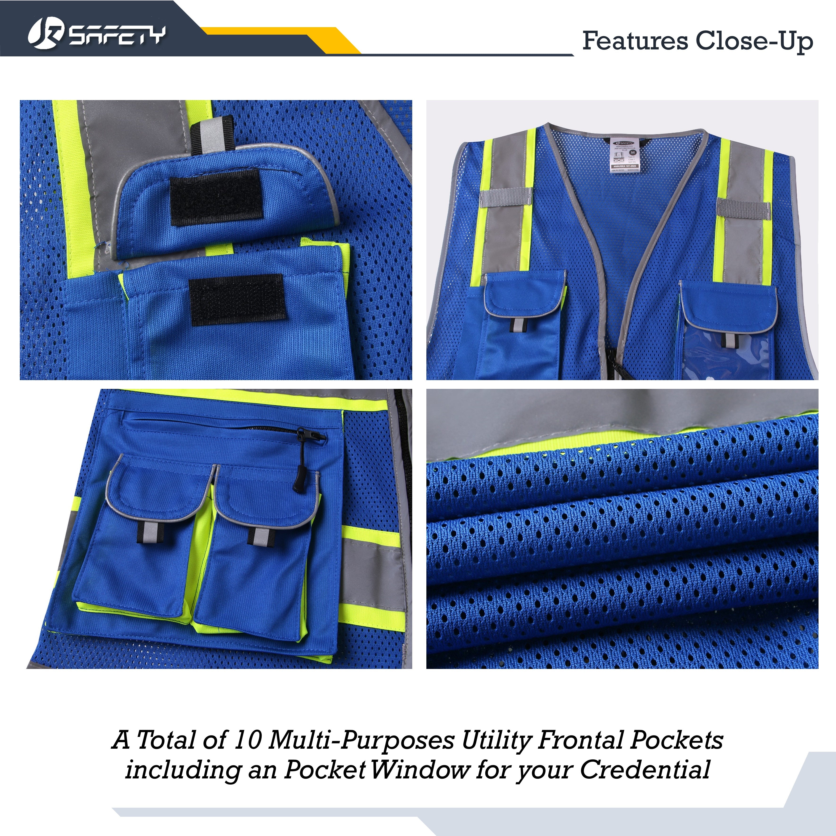 JKSafety 2-Pack Mesh Hi-Vis Reflective Safety Vest, 10 Pockets, Two-Tone