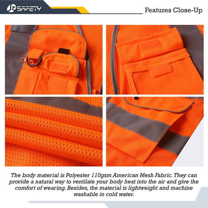 JKSafety 9 Pockets 2-Pack Hi-Vis Reflective Safety Vests Mesh (JK160)