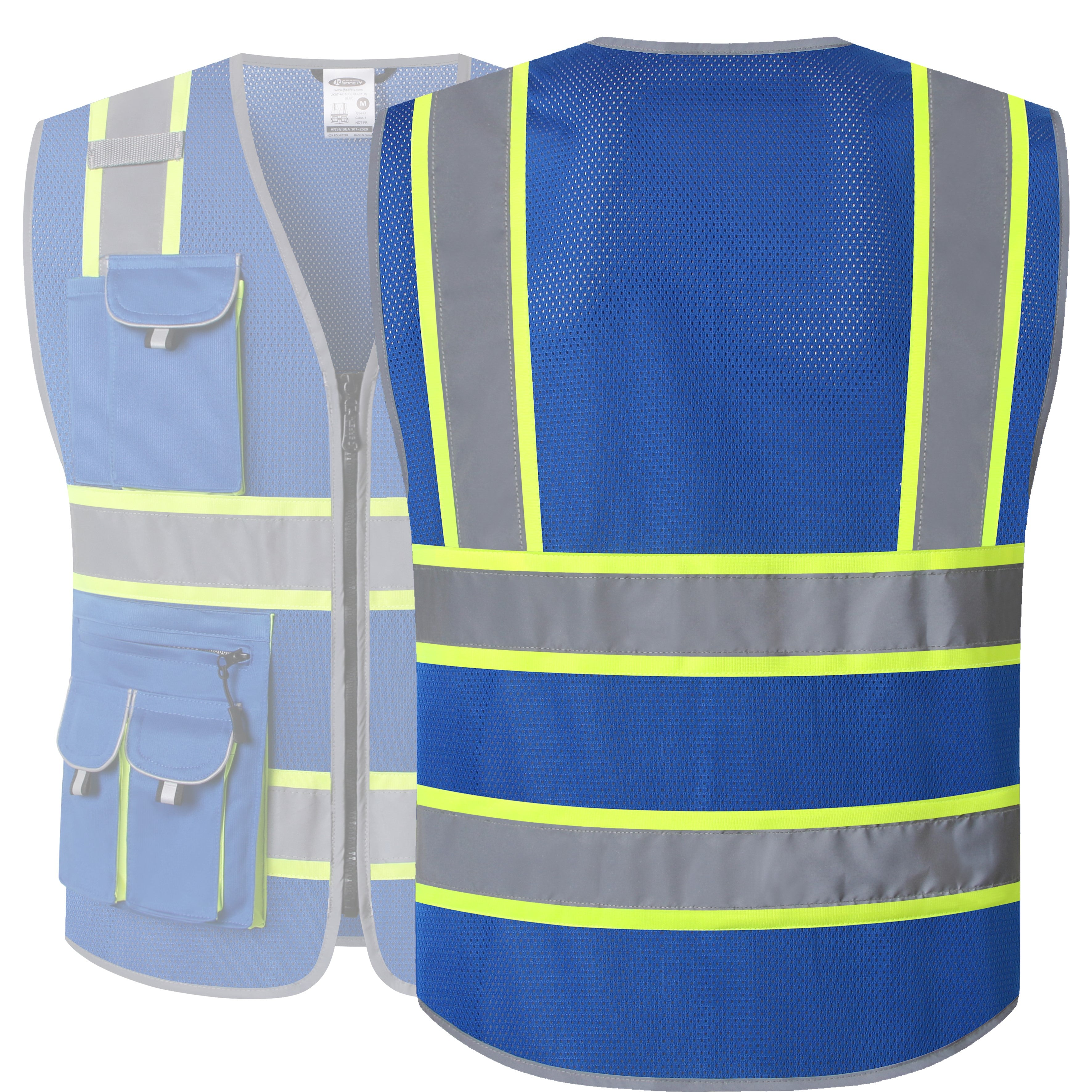 JKSafety 10 Pockets Mesh Hi-Vis Reflective Safety Vest, Two-Tone