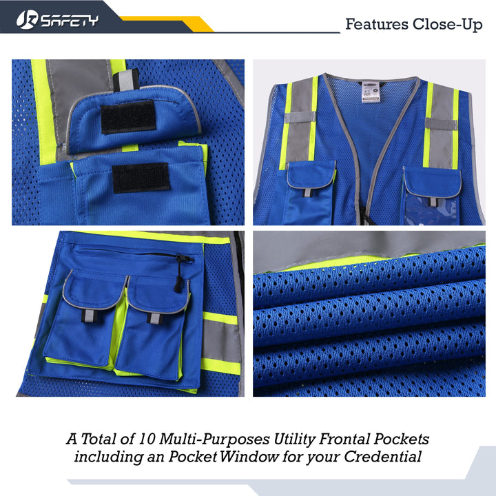 JKSafety 10 Pockets Two-Tone Mesh Hi-Vis Reflective Safety Vest (JK086)