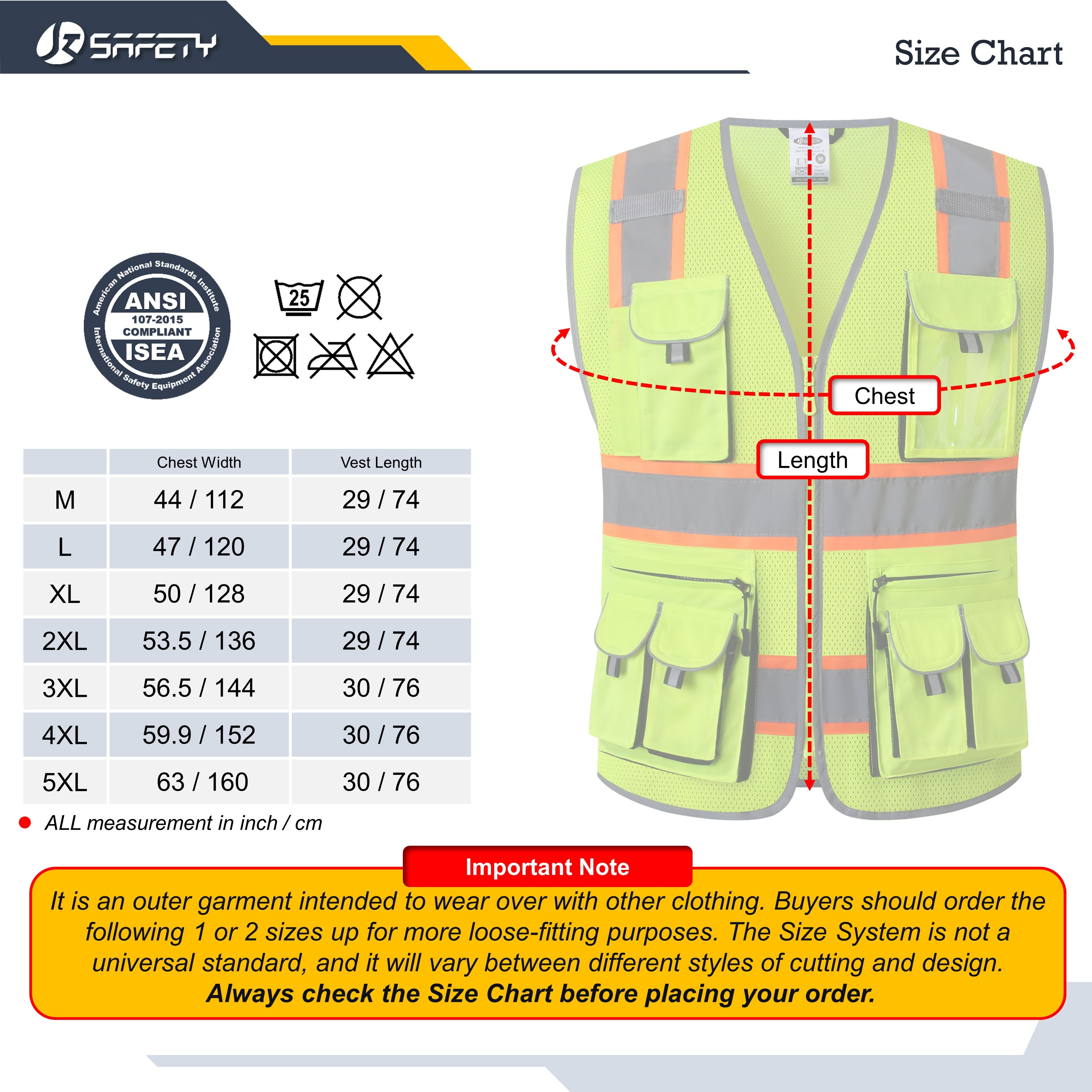JKSafety 10 Pockets Mesh Hi-Vis Reflective Safety Vest, Two-Tone