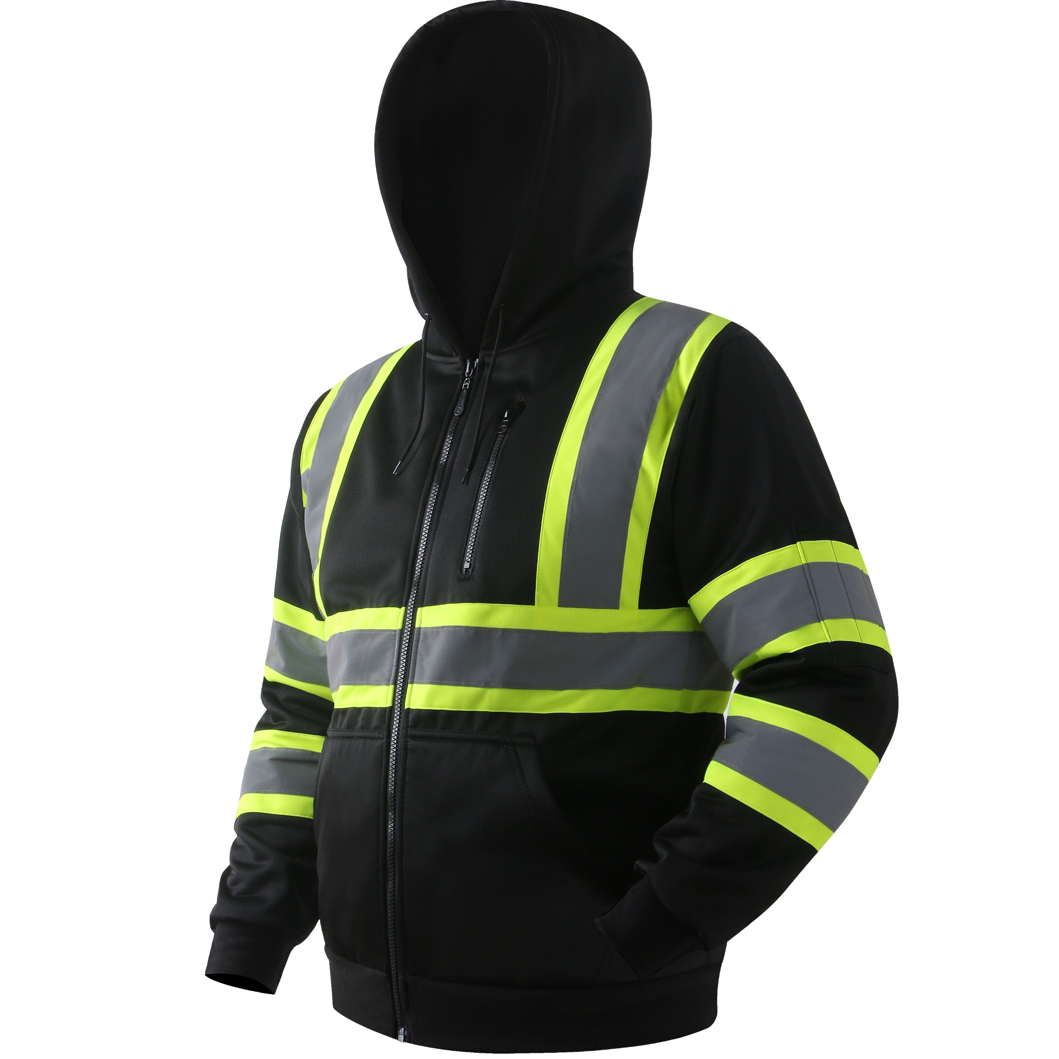 Black Safety Vest JK Safety Hi-Vis Hoodie Class Reflective Zip